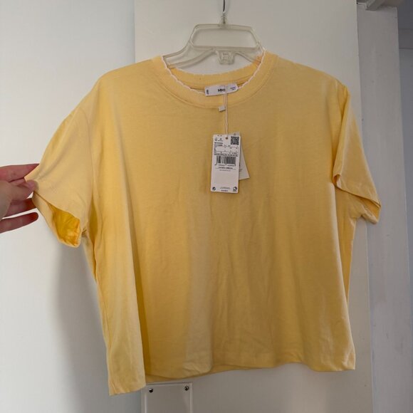 MANGO butter yellow t-shirt size L neckline crochet brand new with tags NWT - Picture 2 of 6